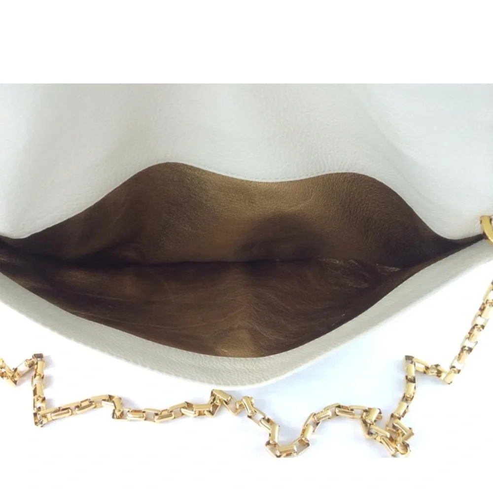 Michael Kors Collection Tonne Large Foldover Tassel Clutch Ecru Leather NWT